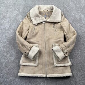 Steve Madden Women's Gazelle Faux Shearling Full‎ Zip Hooded Coat Size S Beige